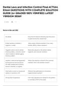 Dental Laws and Infection Control Final ACTUAL EXAM QUESTIONS WITH COMPLETE SOLUTION GUIDE &lpar;A&plus; GRADED 100&percnt; VERIFIED&rpar; LATEST VERSION 2026&excl;&excl;
