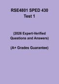 RSE4801 SPED 430 Test 1 Questions and Answers PDF &vert; Special Education Study Guide