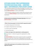 KITCHEN HOOD FIRE SUPPRESSION TECHNICIAN EXAM 2026 &ndash; VERIFIED Q&A &plus; RATIONALES &vert; PDF STUDY GUIDE