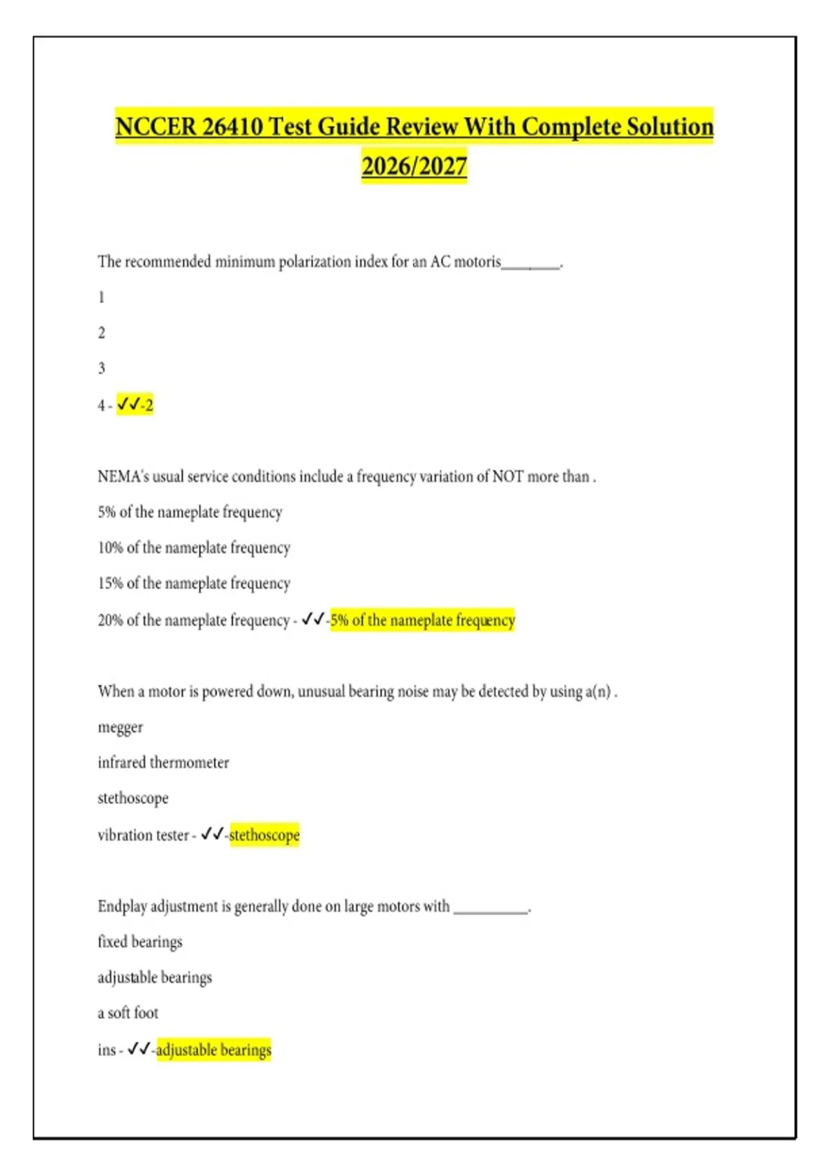NCCER 26410 Test Guide Review With Complete Solution - NCCER - Stuvia US