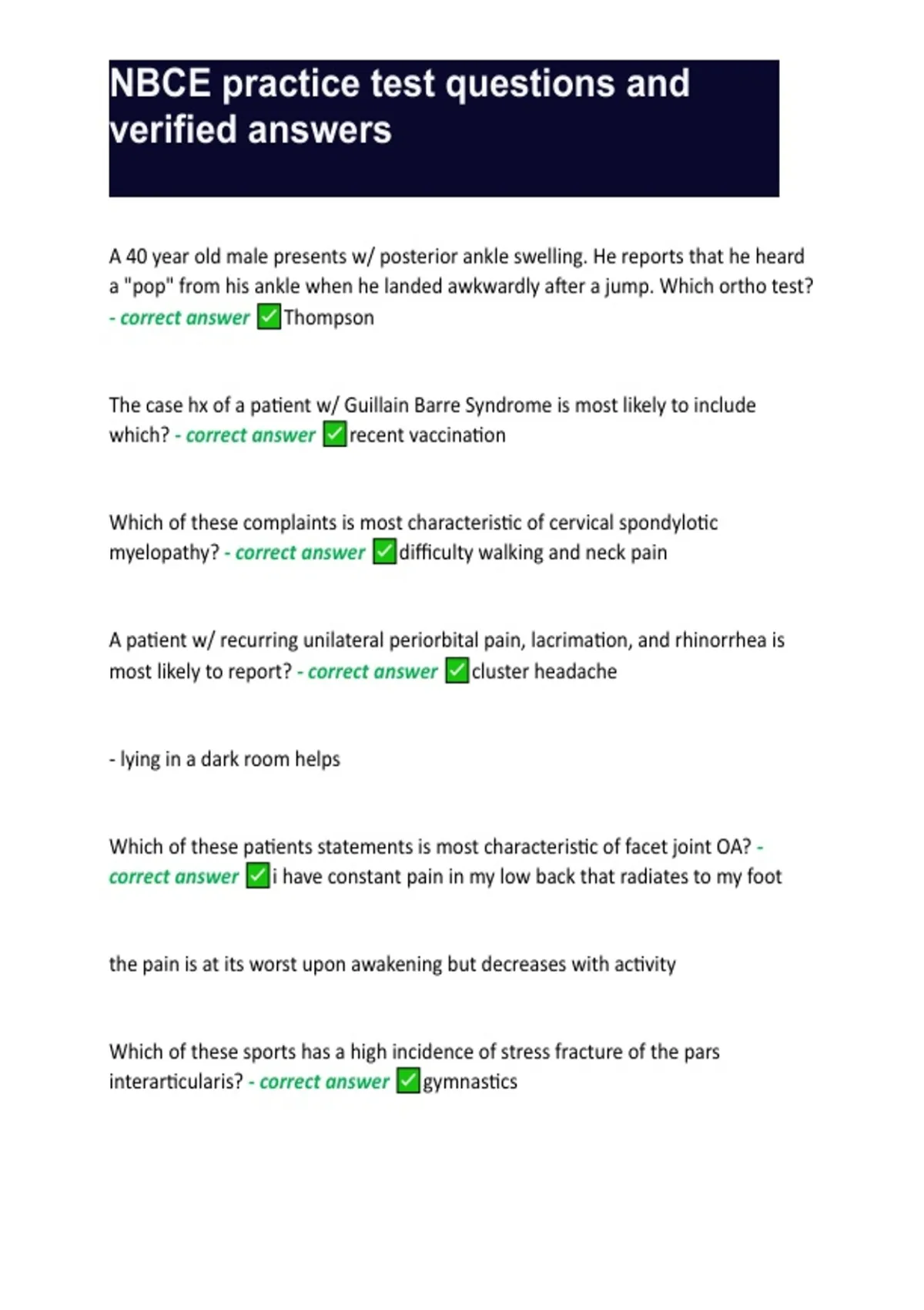 Nbce Summary NBCE practice test questions and verified answers - NBCE ...
