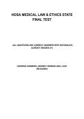 HOSA Medical Law & Ethics State Final Test &vert; All Questions And Correct Answers With Rationales &vert; Already Graded A&plus; &vert; Verified Answers &vert; Newest Version 2026 &vert; Just Released