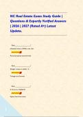 NC Real Estate Exam Study Guide &vert; Questions & Expertly Verified Answers &vert; 2026 &vert; 2027 &lpar;Rated A&plus;&rpar; Latest Update&period;     