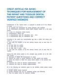 CREST ARTICLE &num;54&colon; BASIC TECHNIQUES FOR MANAGEMENT OF THE INFANT AND TODDLER DENTAL PATIENT QUESTIONS AND CORRECT VERIFIED ANSWERS