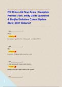NC Drivers Ed Final Exam &vert; Complete Practice Test &vert; Study Guide Questions & Verified Solutions &lpar;Latest Update 2026 &vert; 2027 Rated A&plus;      