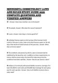 MINNESOTA COSMETOLOGY LAWS  AND RULES STUDY GUIDE 2026  COMPLETE QUESTIONS AND  VERIFIED ANSWERS 
