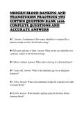MODERN BLOOD BANKING AND  TRANSFUSION PRACTICES 7TH  EDITION QUESTION BANK 2026  COMPLETE QUESTIONS AND  ACCURATE ANSWERS
