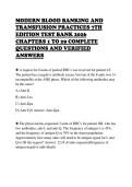 MODERN BLOOD BANKING AND  TRANSFUSION PRACTICES 7TH  EDITION TEST BANK 2026  CHAPTERS 1 TO 29 COMPLETE  QUESTIONS AND VERIFIED  ANSWERS 