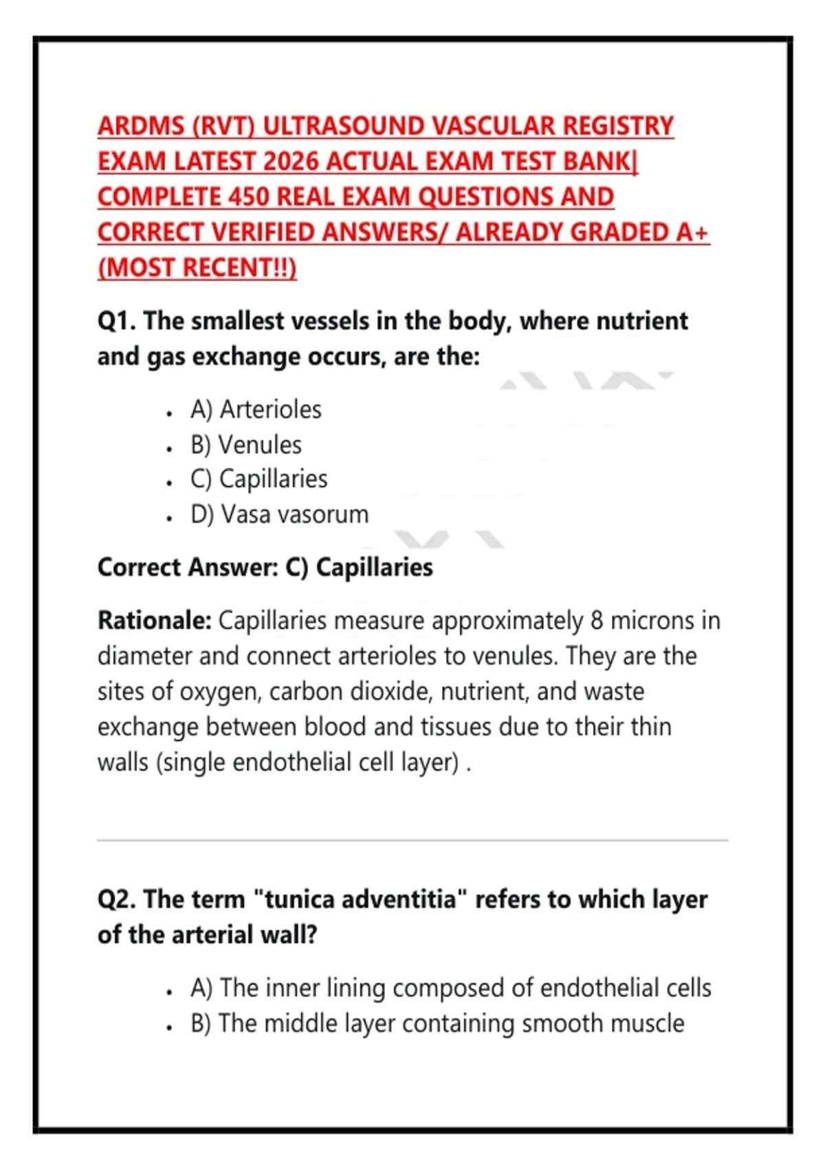 Ardms Rvt Exam Topics ARDMS (RVT) ULTRASOUND VASCULAR REGISTRY EXAM LATEST 2026 ACTUAL EXAM ...