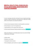 MENTAL HEALTH FINAL EXAM &lpar;NCLEX-STYLE QUESTIONS&rpar; QUESTIONS WITH VERIFIED ANSWERS