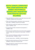 DAVITA ANNUAL COMPETENCY  FINAL EXAM QUESTIONS AND  CORRECT SOLUTIONS&vert;&vert;A&plus;  GRADED&vert;&vert;100&percnt; GUARANTEED  PASS&vert;&vert;UPDATED 2026&sol;2027  SYLLABUS&vert;&vert; 