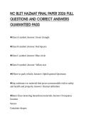 NC BLET HAZMAT FINAL PAPER 2026 FULL  QUESTIONS AND CORRECT ANSWERS  GUARANTEED PASS 