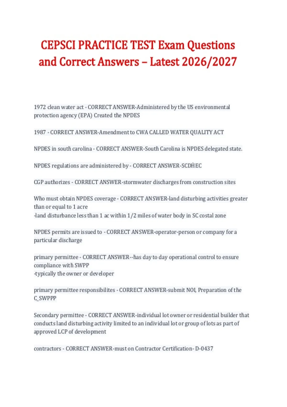 CEPSCI Practice Test Exam Questions and Answers – Latest 2026/2027 ...