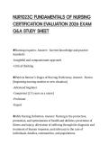 NUR1023C FUNDAMENTALS OF NURSING CERTIFICATION EVALUATION 2026 EXAM Q&A STUDY SHEET