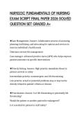NUR1023C FUNDAMENTALS OF NURSING EXAM SCRIPT FINAL PAPER 2026 SOLVED QUESTION SET GRADED A&plus;