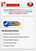 Elevator Mechanic Exam Questions with 100&percnt; Correct Answers &vert; Latest Version &lpar;2026&sol;2027&rpar; Expert Verified