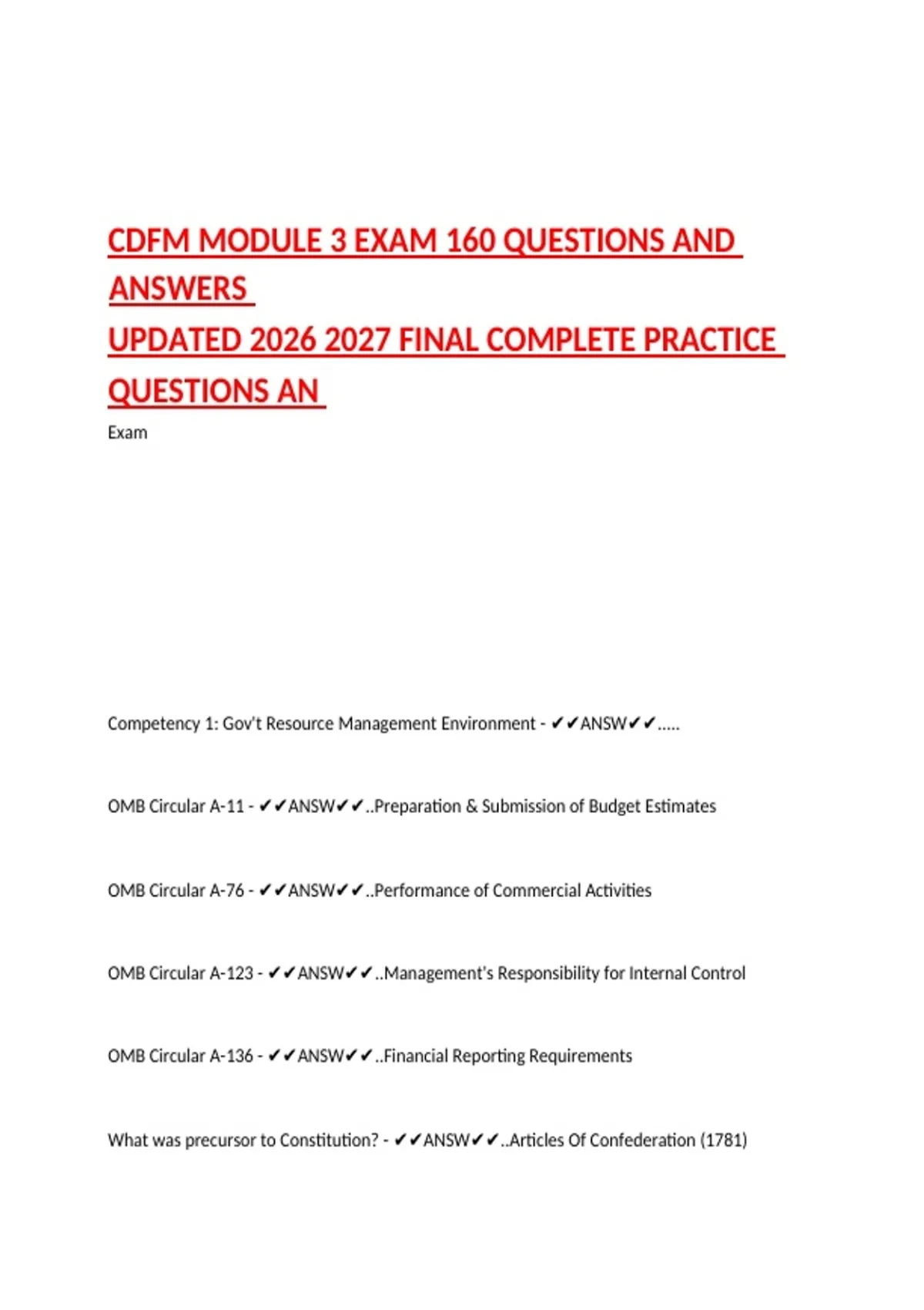 CDFM MODULE 3 EXAM 160 QUESTIONS AND ANSWERS UPDATED FINAL COMPLETE ...