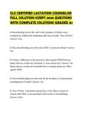 CLC CERTIFIED LACTATION COUNSELOR FULL SOLUTION SCRIPT 2026 QUESTIONS WITH COMPLETE SOLUTIONS GRADED A&plus;