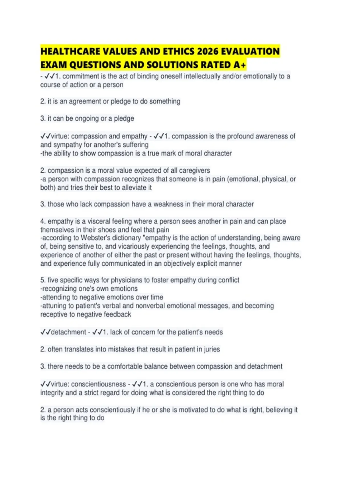HEALTHCARE VALUES AND ETHICS 2026 EVALUATION EXAM QUESTIONS AND ...