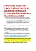 British Columbia Aviation Safety   Inspector Certification Exam Practice   Questions And Correct Answers   &lpar;Verified Answers&rpar; Plus Rationale 2026  Q&A&vert; Instant Download Pdf  