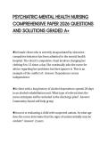 PSYCHIATRIC-MENTAL HEALTH NURSING  COMPREHENSIVE PAPER 2026 QUESTIONS  AND SOLUTIONS GRADED A&plus;