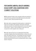 PSYCHIATRIC-MENTAL HEALTH NURSING  EXAM SCRIPT 2026 QUESTIONS WITH  CORRECT SOLUTIONS