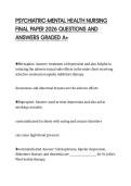 PSYCHIATRIC-MENTAL HEALTH NURSING  FINAL PAPER 2026 QUESTIONS AND  ANSWERS GRADED A&plus; 