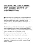 PSYCHIATRIC-MENTAL HEALTH NURSING  STUDY GUIDE 2026 QUESTIONS AND  ANSWERS GRADED A&plus;
