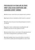 PSYCHOLOGY IN YOUR LIFE 2E STUDY  SHEET 2026 EXAM QUESTIONS AND  ANSWERS EXPERT VERIFIED 