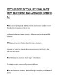 PSYCHOLOGY IN YOUR LIFE FINAL PAPER  2026 QUESTIONS AND ANSWERS GRADED  A&plus; 