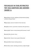 PSYCHOLOGY IN YOUR LIFE PRACTICE  TEST 2026 QUESTIONS AND ANSWERS  GRADED A&plus;
