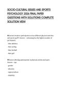 SOCIO-CULTURAL ISSUES AND SPORTS PSYCHOLOGY 2026 FINAL PAPER QUESTIONS WITH SOLUTIONS COMPLETE SOLUTION VIEW