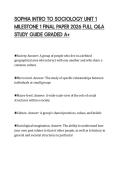 SOPHIA INTRO TO SOCIOLOGY UNIT 1 MILESTONE 1 FINAL PAPER 2026 FULL Q&A STUDY GUIDE GRADED A&plus;
