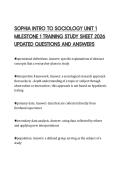 SOPHIA INTRO TO SOCIOLOGY UNIT 1 MILESTONE 1 TRAINING STUDY SHEET 2026 UPDATED QUESTIONS AND ANSWERS