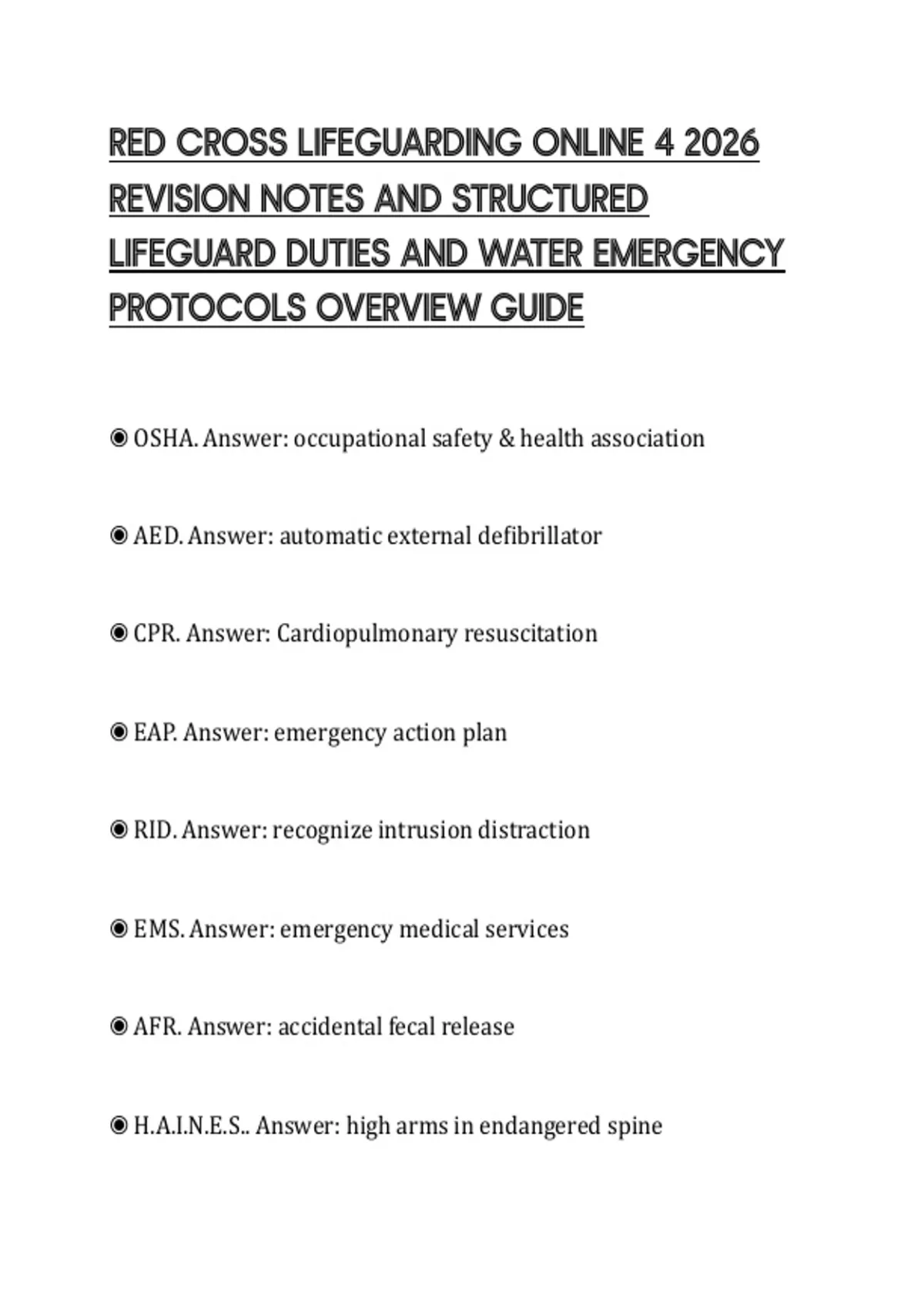 RED CROSS LIFEGUARDING ONLINE 4 2026 REVISION NOTES AND STRUCTURED ...