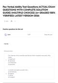 Pax Verbal Ability Test Questions ACTUAL EXAM QUESTIONS WITH COMPLETE SOLUTION GUIDE&rpar; &lpar;MULTIPLE CHOICES&rpar; &lpar;A&plus; GRADED 100&percnt; VERIFIED&rpar; LATEST VERSION 2026