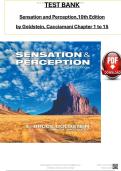 TEST BANK FOR SENSATION AND PERCEPTION 10TH EDITION BY E&period; BRUCE GOLDSTEIN&vert; REVISED 100&percnt; CORRECT ANSWERS &lpar;INCLUDES ESSAY QUESTIONS&rpar;&vert;&vert;Latest 2026&period;