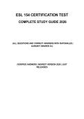 ESL 154 Certification Test &vert; All Questions And Correct Answers With Rationales &vert; Already Graded A&plus; &vert; Verified Answers &vert; Newest Version 2026 &vert; Just Released