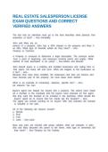 REAL ESTATE SALESPERSON LICENSE EXAM QUESTIONS AND CORRECT VERIFIED ANSWERS