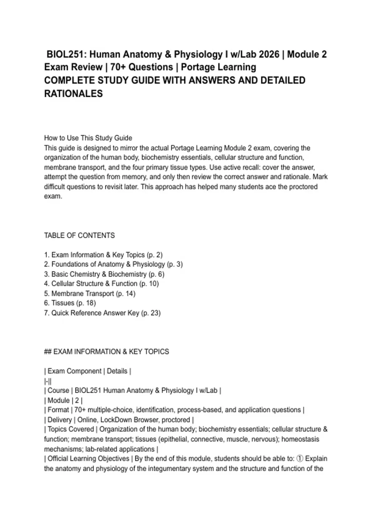 BIOL251_ Human Anatomy & Physiology I w_Lab 2026 _ Module 2 Exam Review ...