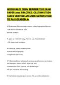 MCDONALDS CREW TRAINER TEST EXAM PAPER 2026 PRACTICE SOLUTION STUDY GUIDE VERIFIED ANSWERS GUARANTEED TO PASS GRADED A&plus;