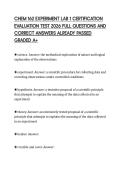 CHEM 162 EXPERIMENT LAB 1 CERTIFICATION EVALUATION TEST 2026 FULL QUESTIONS AND CORRECT ANSWERS ALREADY PASSED GRADED A&plus;