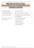 DRIVER'S ED FINAL EXAM- MASSACHUSETTS EXAM QUESTIONS AND VERIFIED ANSWERS