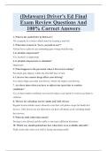 &lpar;Delaware&rpar; Driver's Ed Final Exam Review Questions And 100&percnt; Correct Answers