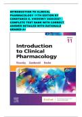 INTRODUCTION TO CLINICAL PHARMACOLOGY 11TH EDITION BY CONSTANCE G&period; VISOVSKY 2026&sol;2027 &ndash; COMPLETE TEST BANK WITH CORRECT ANSWER DETAILED WITH RATIONALE GRADED A&plus; 
