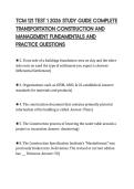 TCM 121 TEST 1 2026 STUDY GUIDE COMPLETE  TRANSPORTATION CONSTRUCTION AND  MANAGEMENT FUNDAMENTALS AND  PRACTICE QUESTIONS 