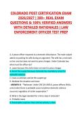 COLORADO POST CERTIFICATION EXAM 2026&sol;2027 &vert; 300&plus; REAL EXAM QUESTIONS & 100&percnt; VERIFIED ANSWERS WITH DETAILED RATIONALES &vert; LAW ENFORCEMENT OFFICER TEST PREP 