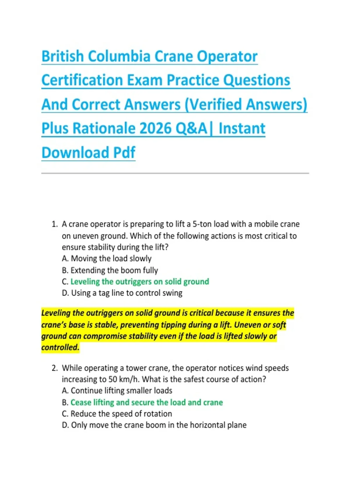 British Columbia Crane Operator Certification Exam Practice Questions ...