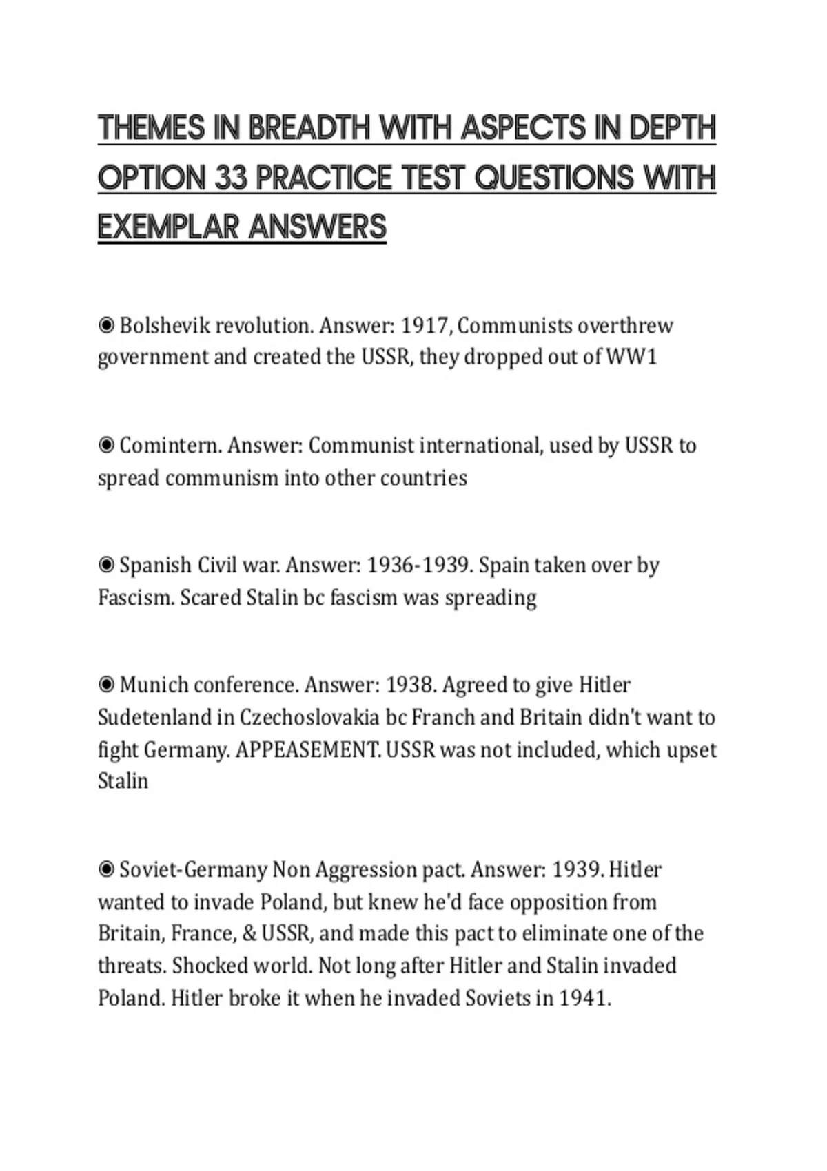 THEMES IN BREADTH WITH ASPECTS IN DEPTH OPTION 33 PRACTICE TEST ...