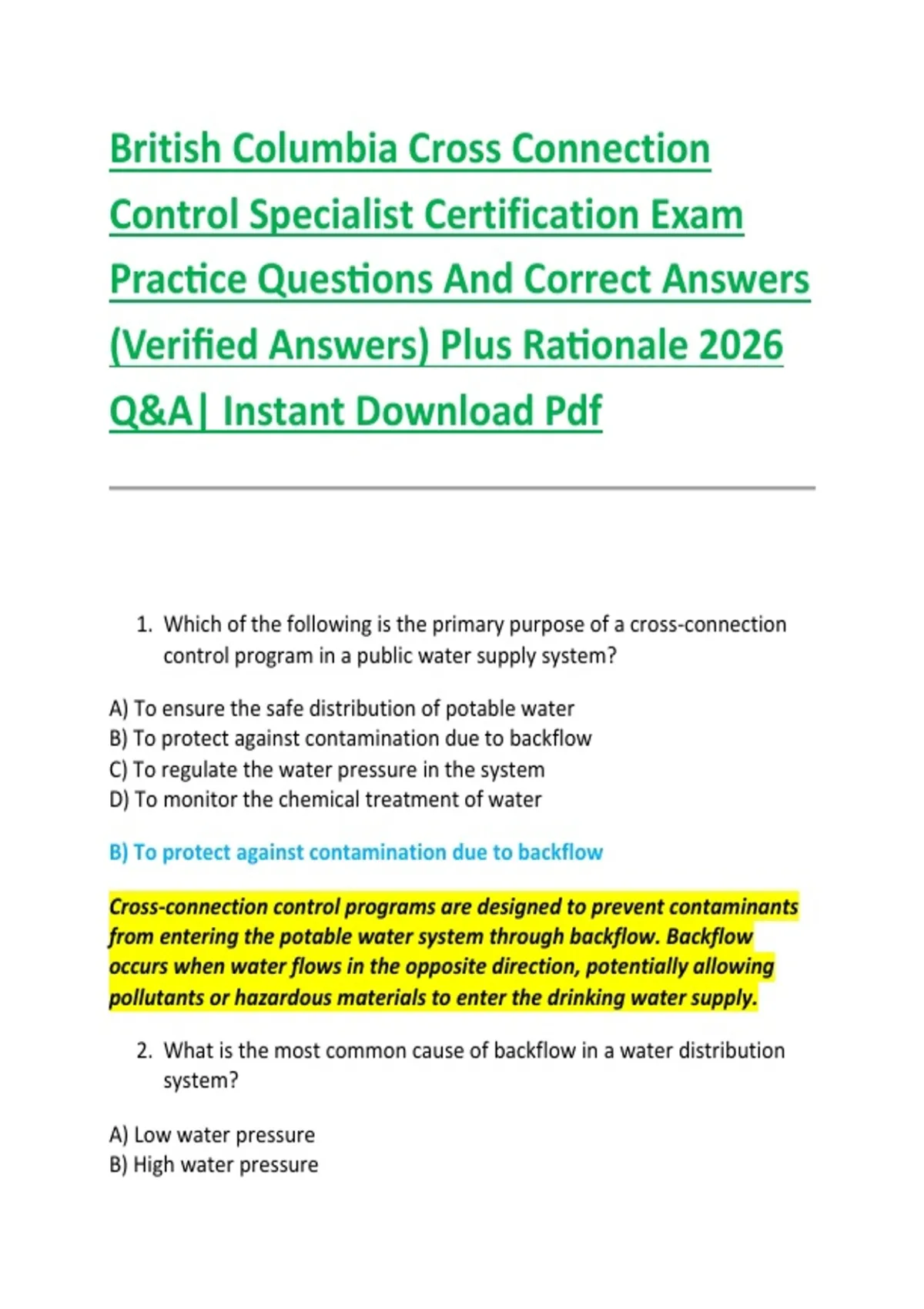 Cross Connection Testing Form.pdf British Columbia Cross Connection Control Specialist Certification Exam ...